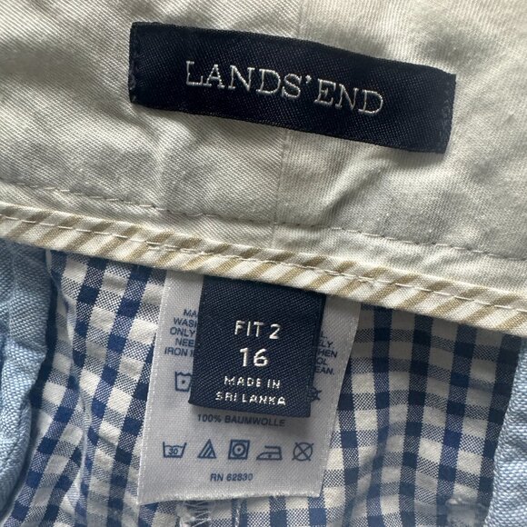 Lands End Shorts Gingham Seersucker Fit 2 Size 16 Blue - Picture 3 of 3